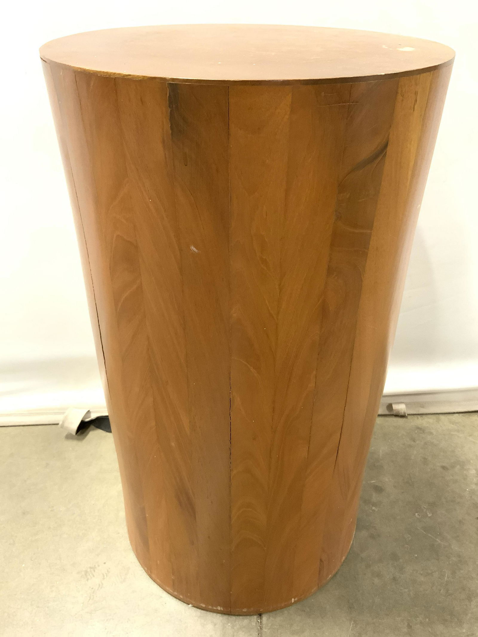 MCM Cylindrical Wood Pedestal Faceted Slat Sides (1 of 10)