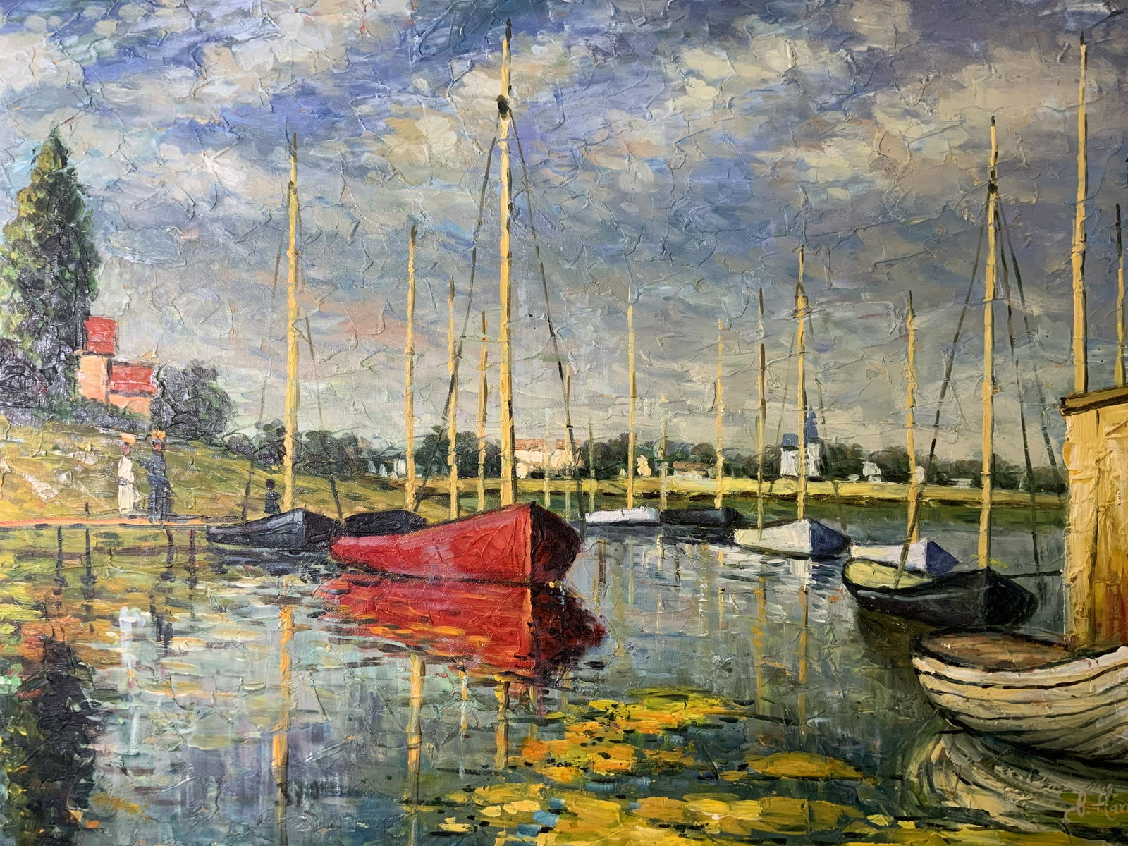 B HARRINGTON Signed Oil Painting: B HARRINGTON Signed Oil Painting, signature to lower right reads ‘B Harrington’, subject sail boats sitting in water, measures 24 x 36 inches, exposed canvas to reverse, loss to paint to edge of p