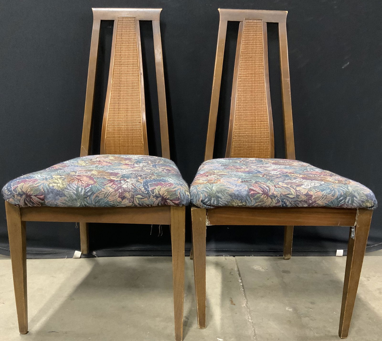 Set 4 Vintage MCM Cane Backed Upholstered Chairs (1 of 20)