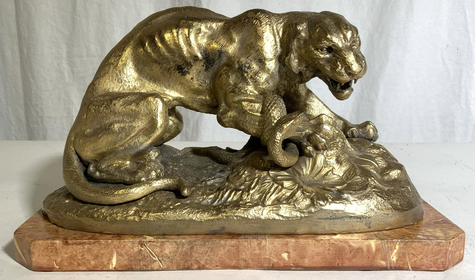 White Metal Gilded Tiger & Snake Sculpture (1 of 11)