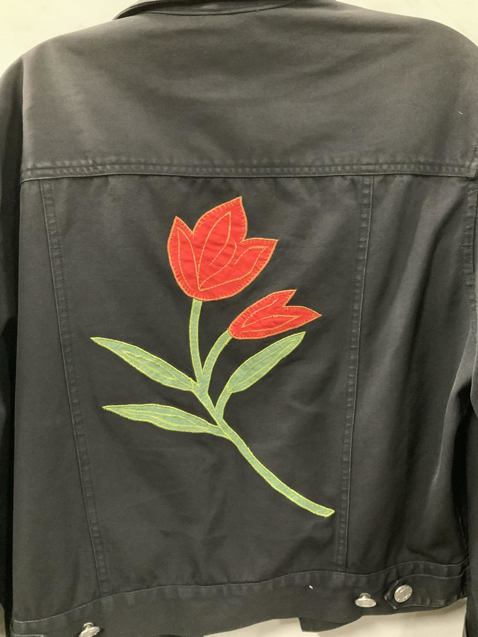 Vintage ESPRIT BLK DENIM JACKET, Appliqué Tulip (1 of 14)