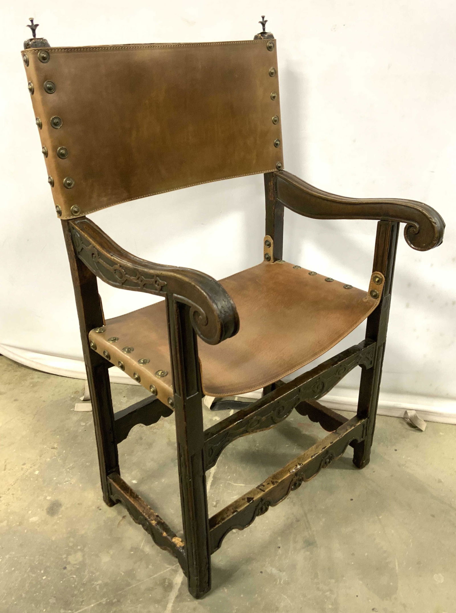 Antique Leather Jacobean Style Armchair (1 of 19)