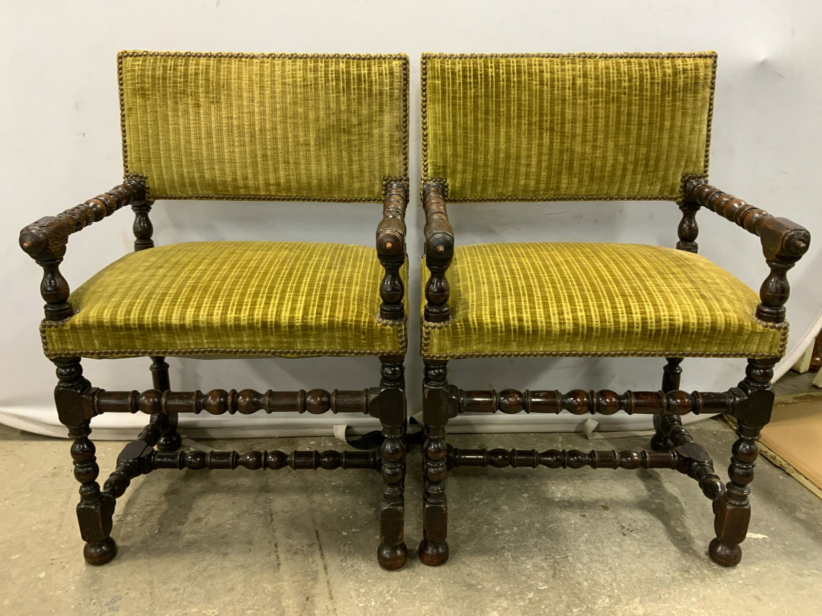 Pair Antique Upholstered French Armchairs (1 of 14)