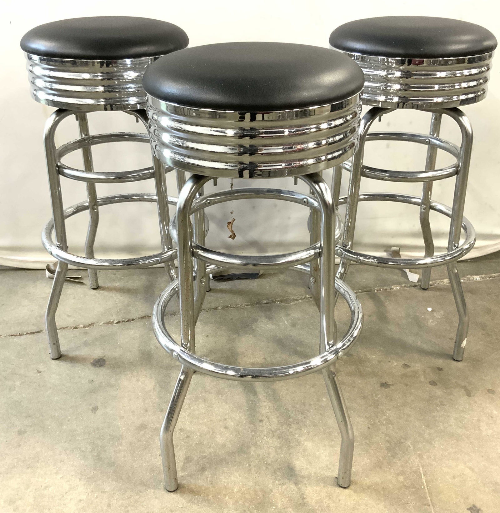 Set 3 Retro Black Leather Diner Stools C 1950’s (1 of 10)