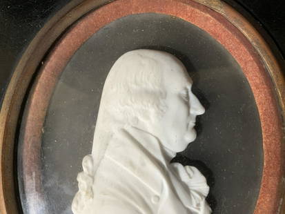 Antique Sir William Forbes Cameo Portrait: Antique Sir William Forbes Porcelain Cameo Portrait, inscriptions partially illegible, reads ‘Sir Wm Forbes of Pitsligo Henning’, date reads ‘1802’, subject a man in profile, measures 6 1/8 x