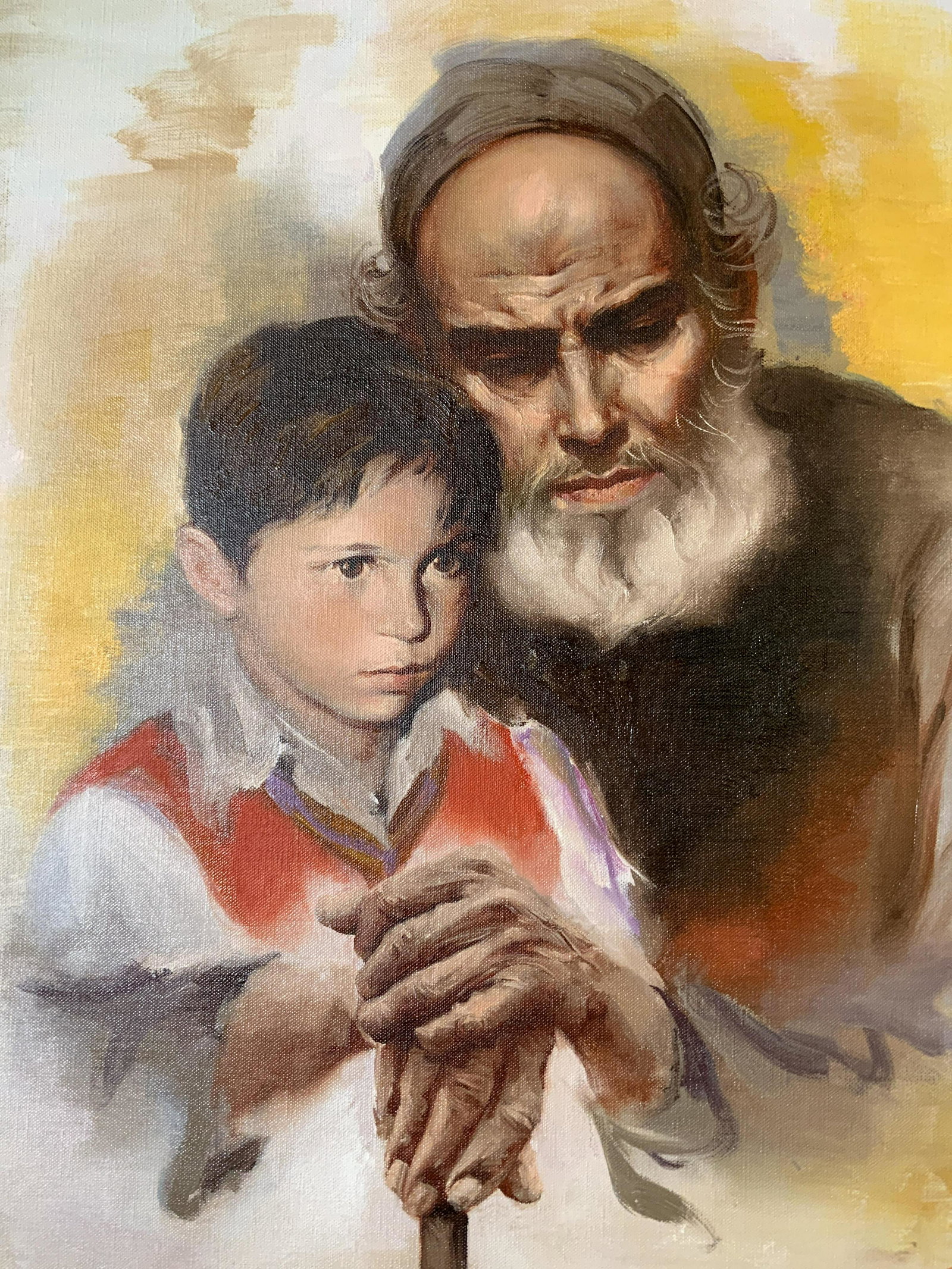 SANDU LIBERMAN Signed Oil Painting, Man & Boy (1 of 9)