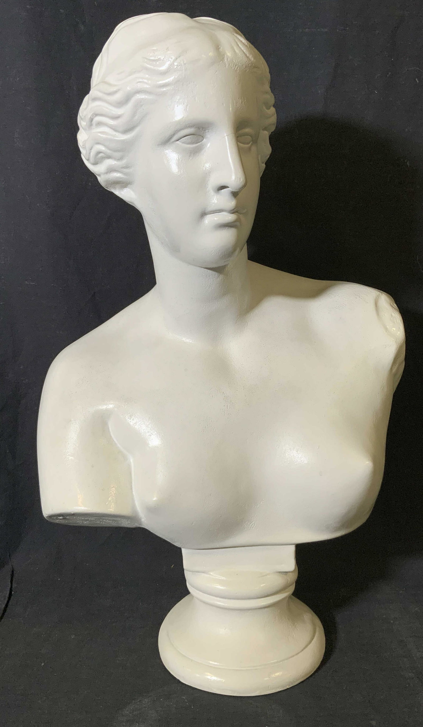 Venus de Milo Composite Bust: Venus de Milo Composite Bust, no apparent inscriptions or marks, subject a partial female nude, measures 20 1/8 inches tall x 13 inches wide, surface wear to piece, Venus de milo, female bust, Greek s
