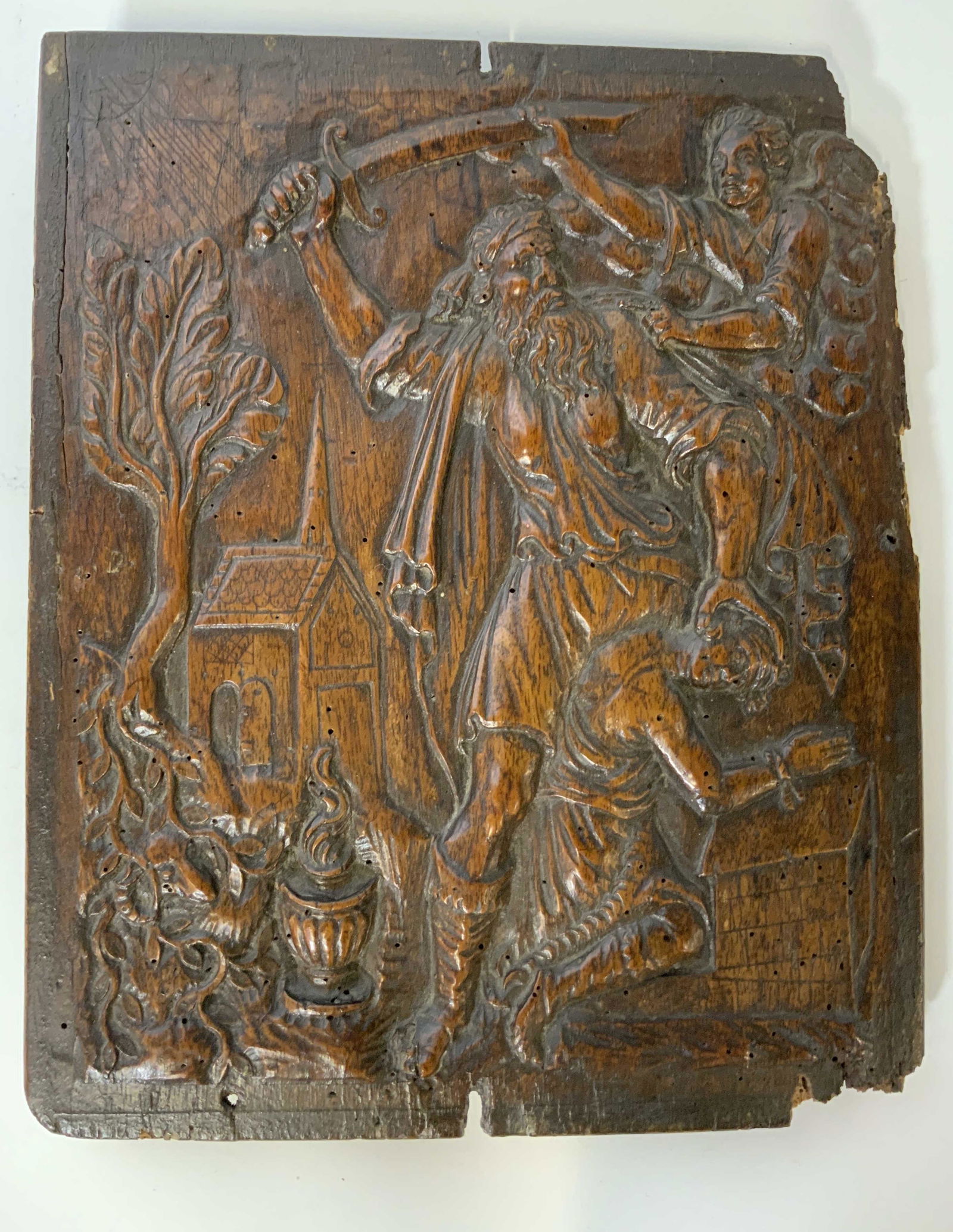 Antique Abraham & Isaac Wooden Relief Panel (1 of 9)