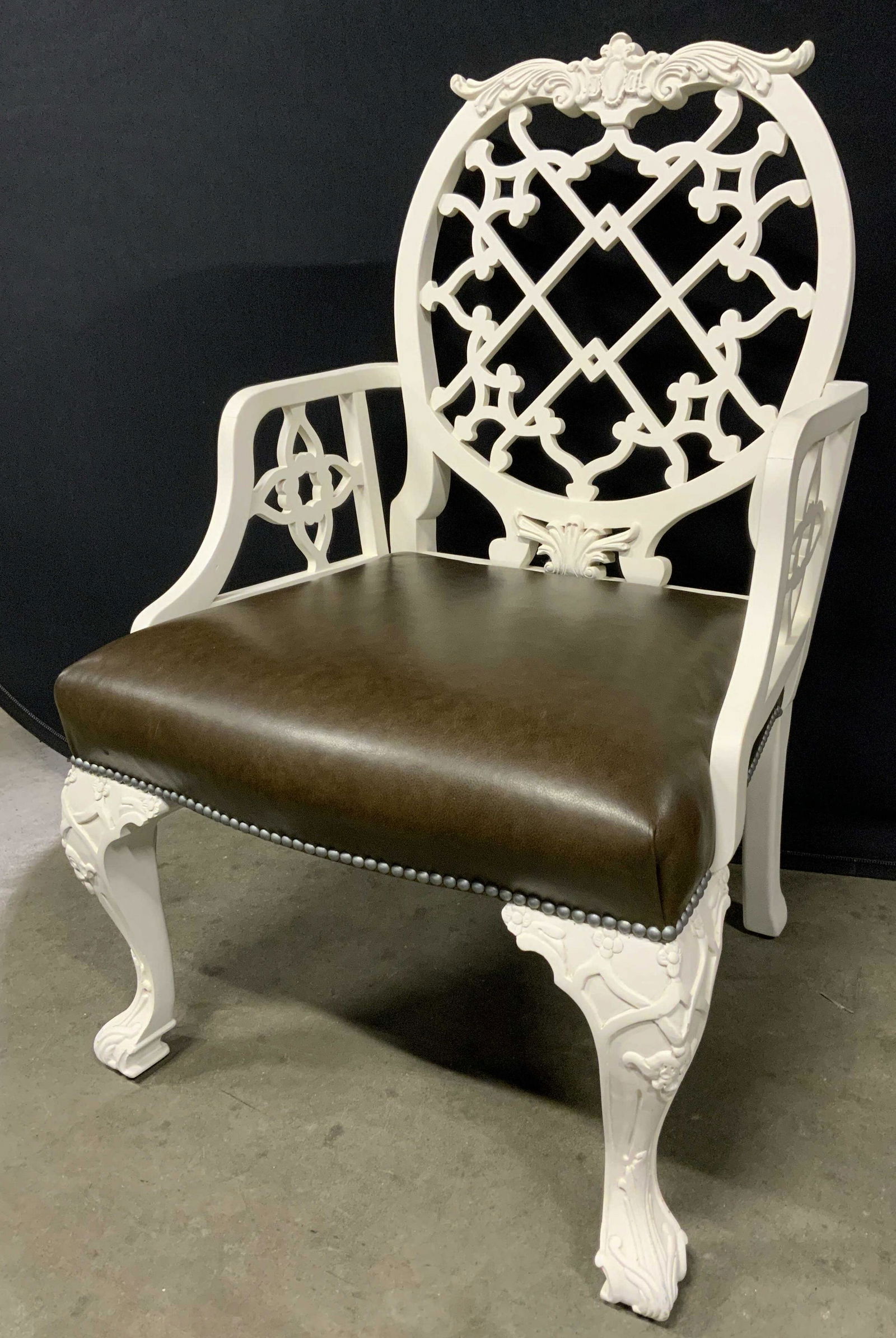 White Chippendale Style Upholstered Armchair (1 of 13)