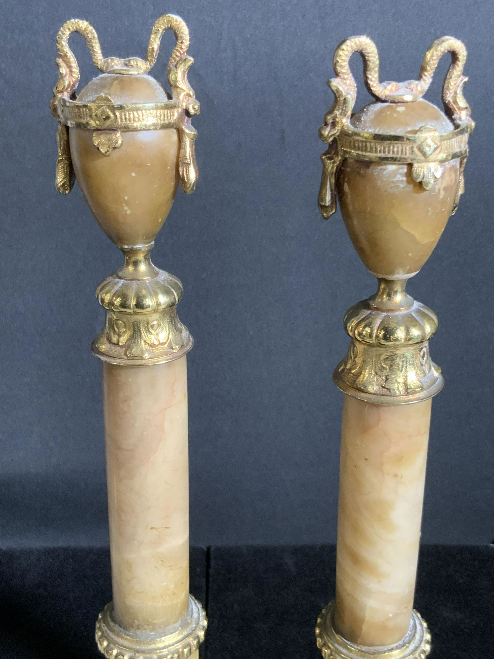 Pair Natural Stone & Metal Snake Motif Garnitures (1 of 14)