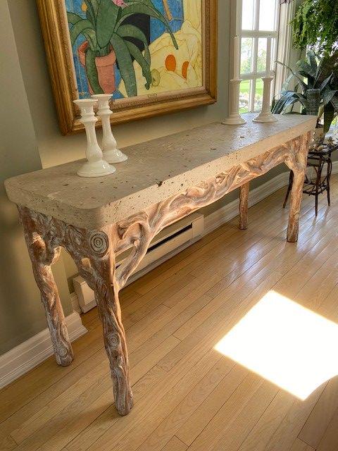 Tree based wood Console with Limestone Fossil Top (1 of 12)