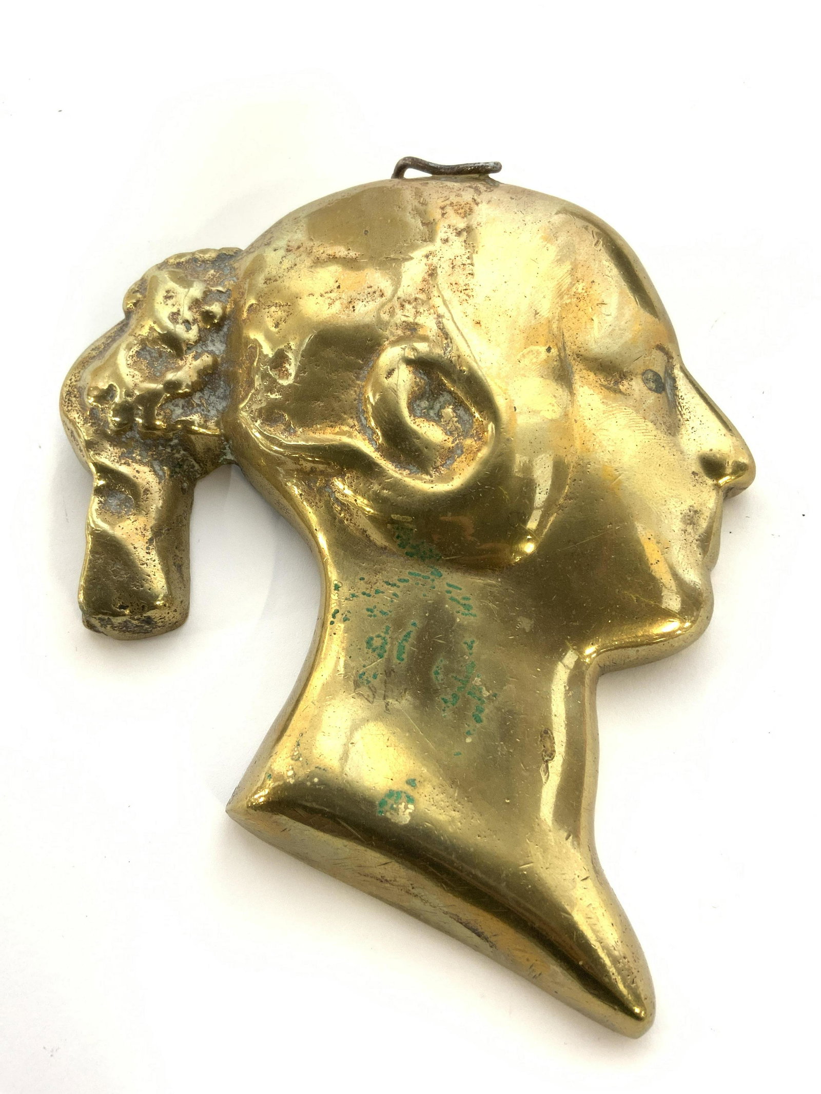 Vntg Brass Female Head Figure Wall Hanging (1 of 10)