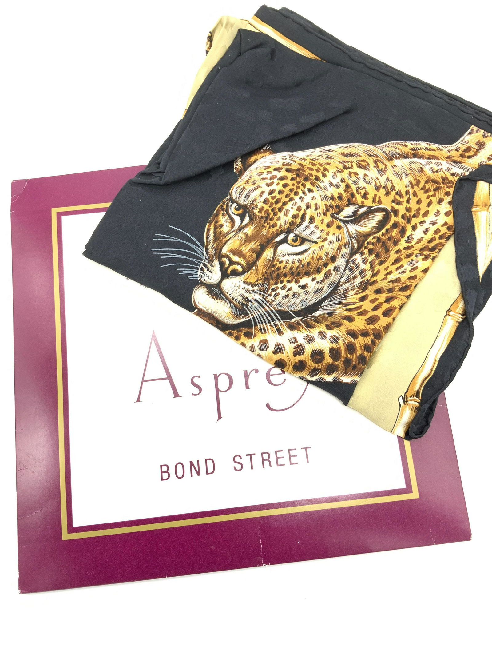 ASPREY Jungle Cat Silk Scarf in Org Box, France (1 of 12)