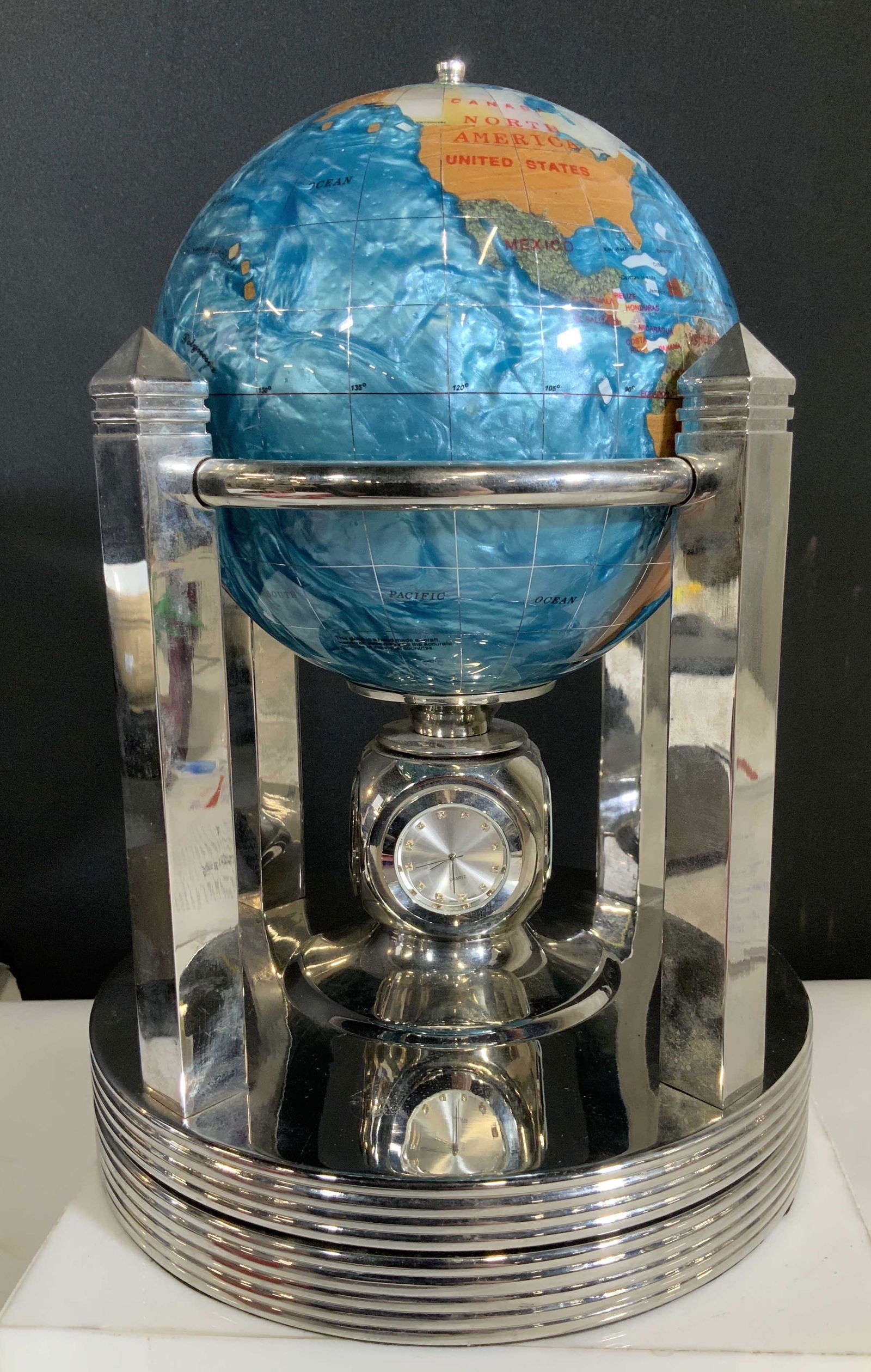 Rotating Globe Sphere on Chrome Stand Quartz Clock (1 of 12)