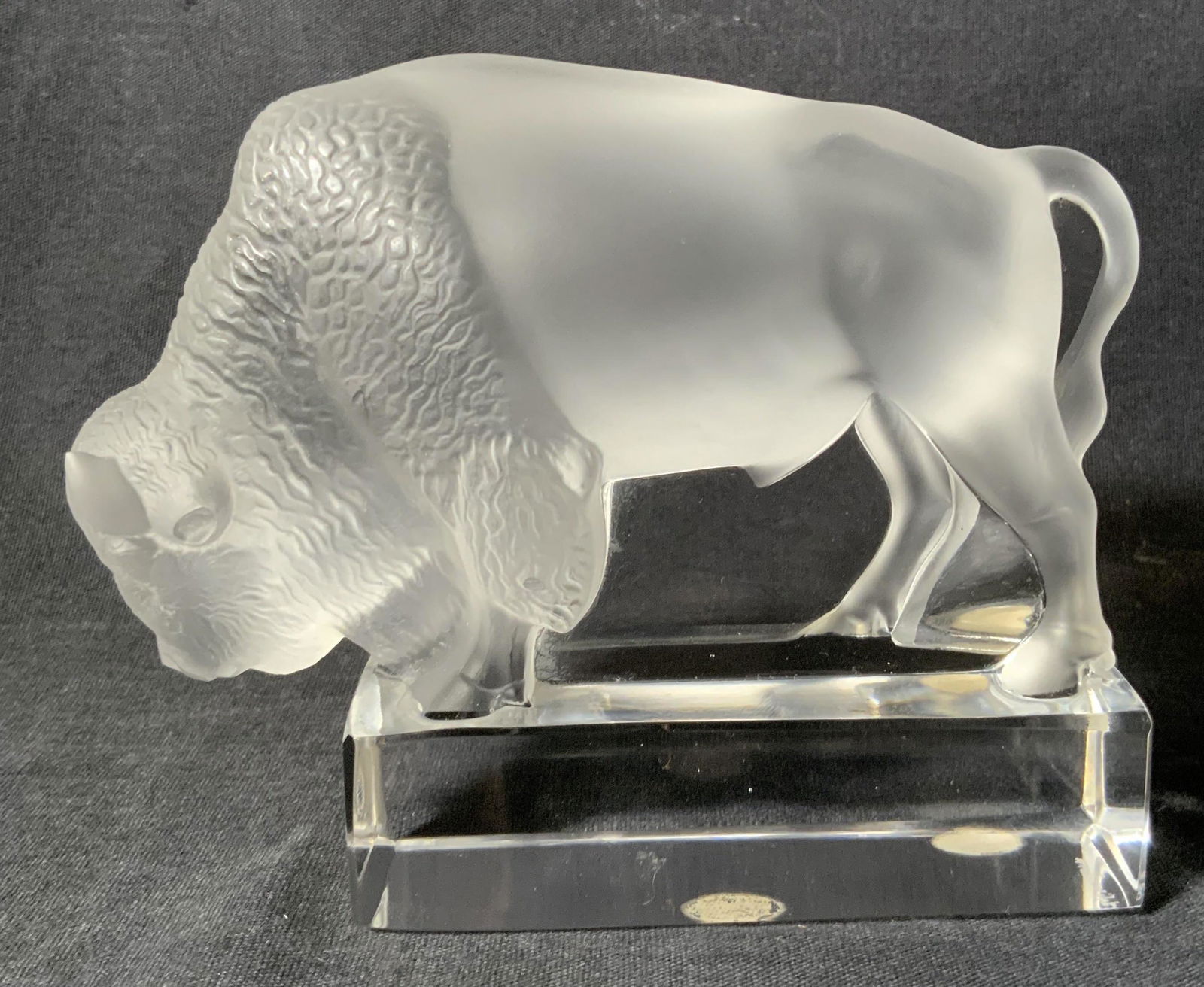 LALIQUE Frosted Crystal Bison Paperweight (1 of 8)