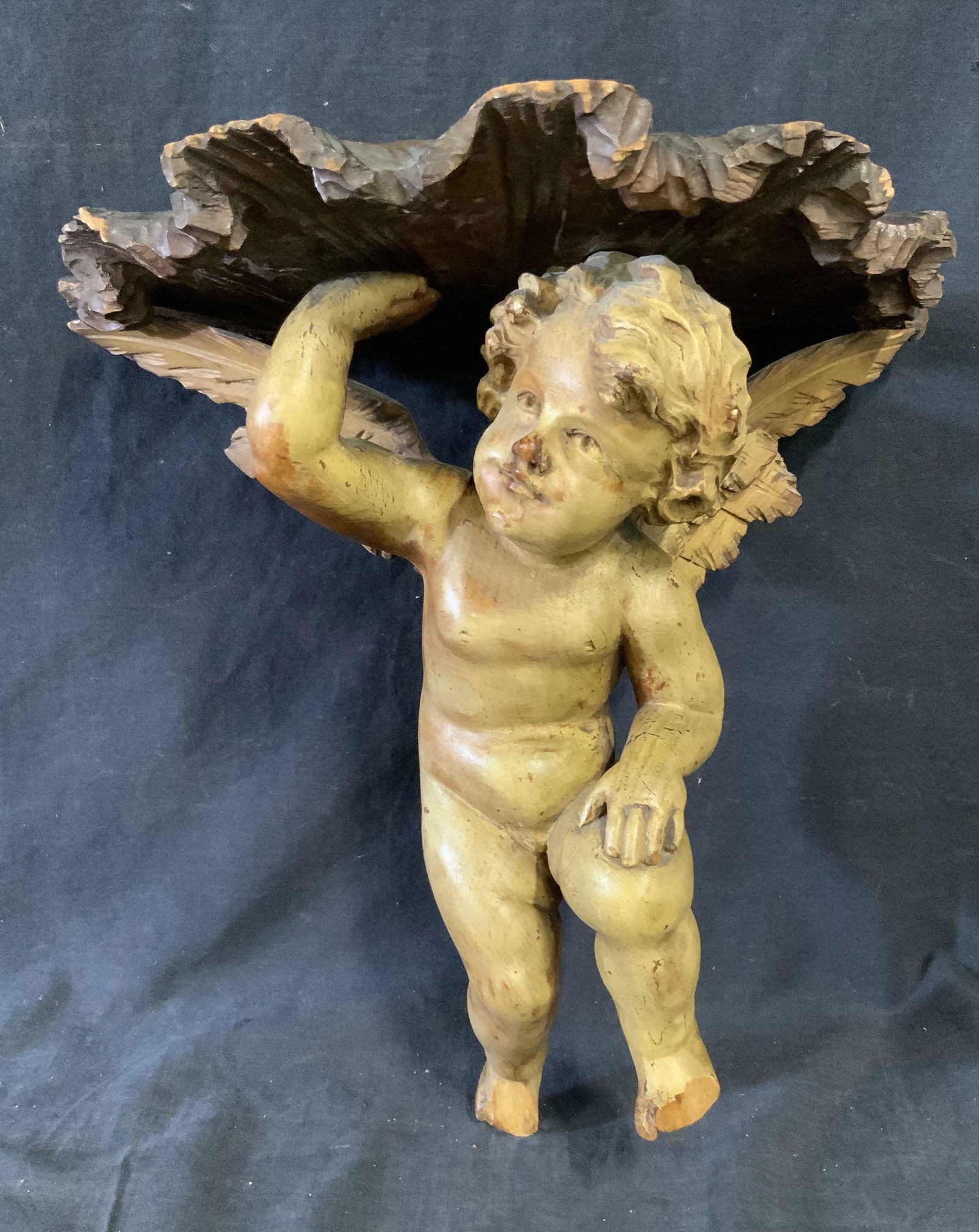 Antique Hand Carved Wood Cherub Shelf (1 of 10)