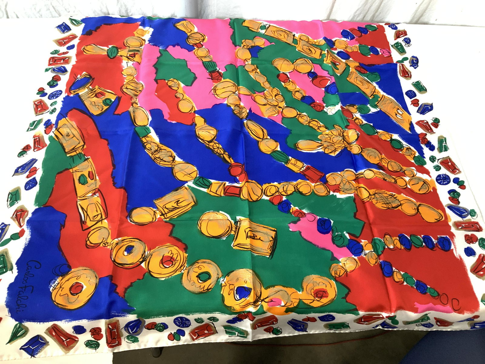 CARLOS FALCHI Signed Silk Scarf, Italy (1 of 11)