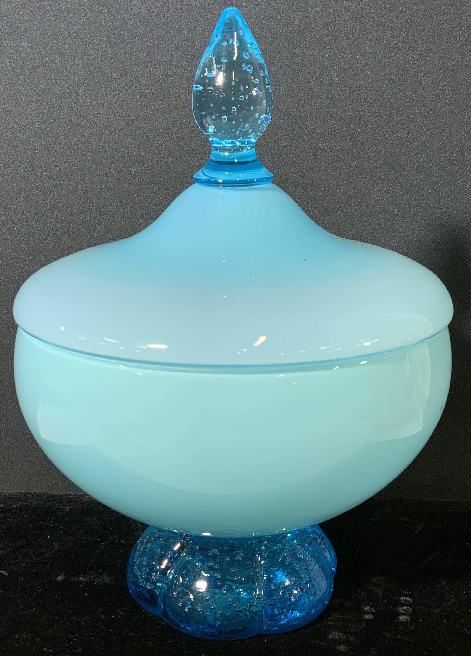 Blue Bubble & Opaque Glass Lidded Vessel (1 of 7)