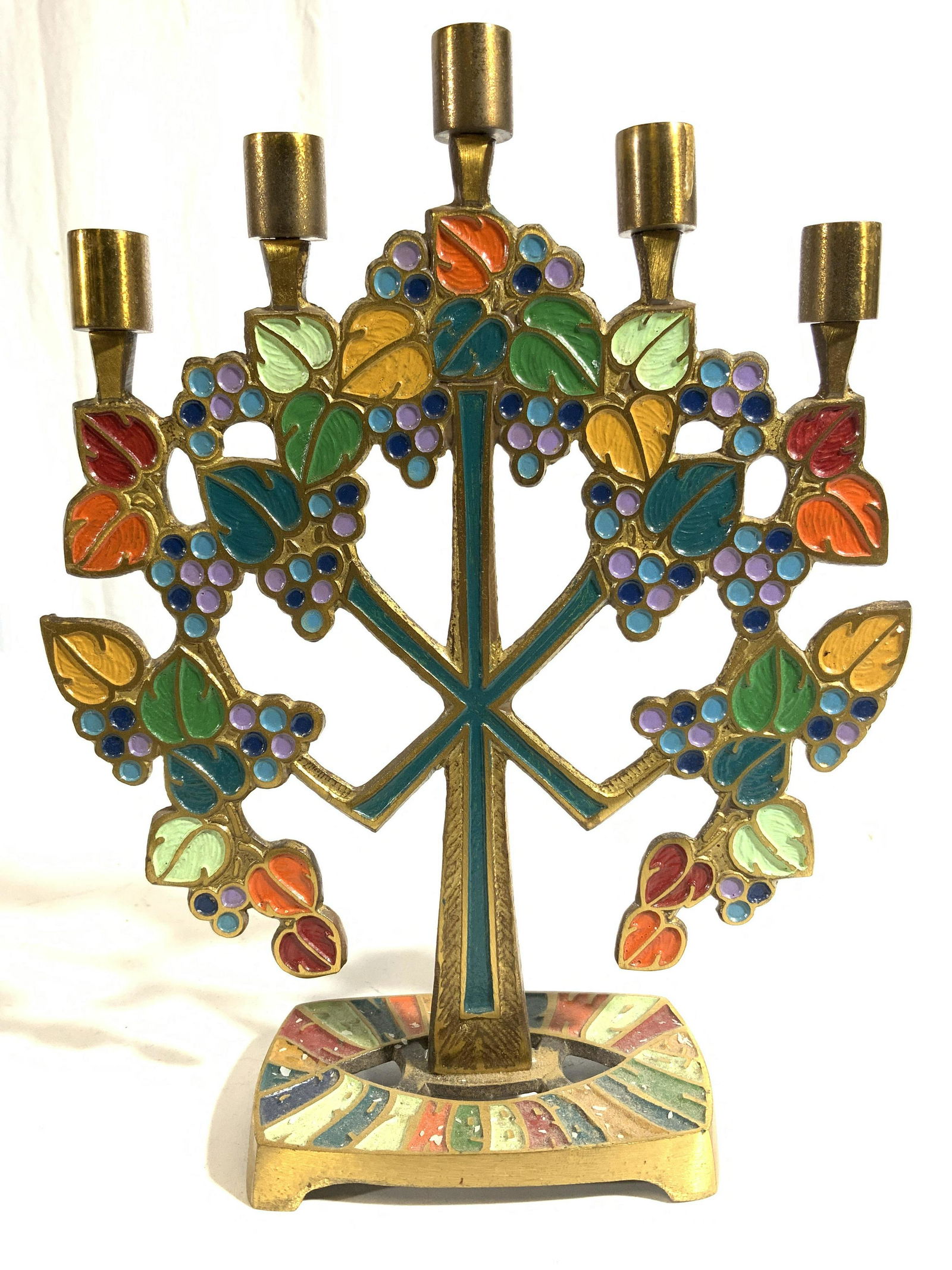 Painted Brass Judaica 5 Arm Candelabra (1 of 7)