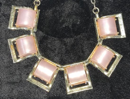 Mid Century Choker Necklace, Jewelry: Ladies Vintage Choker necklace, App 12 in. Long, needs hook or can use lengthened attachment, silvertone metal chain and mid century plastics in pink and silver metallic. costume Jewelry, vintage jewe