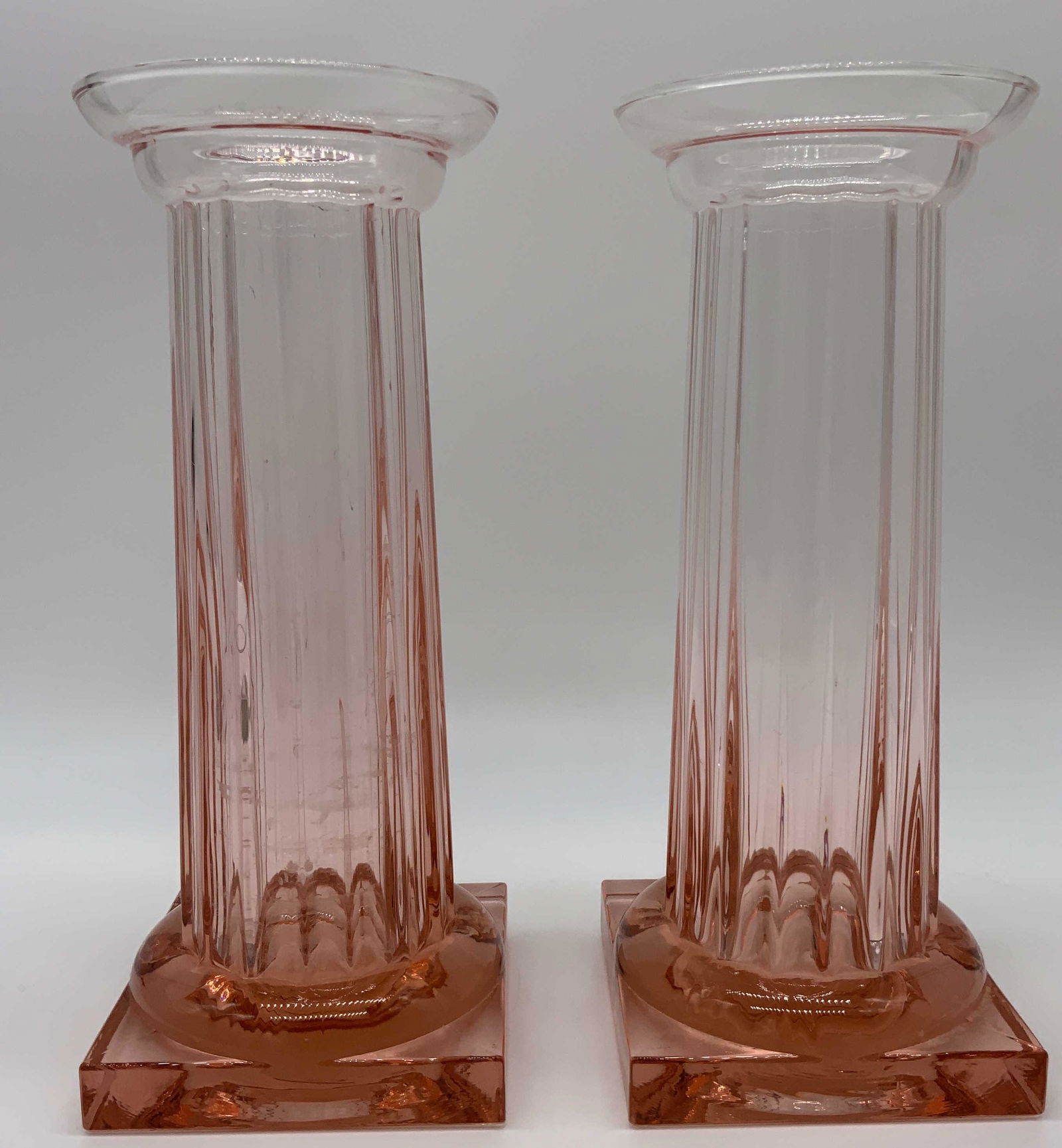 Pair Depression Glass Column Vases (1 of 5)