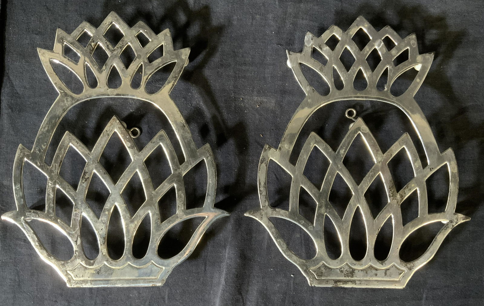 Pair EP ZINC Silver Plated Pineapple Trivets (1 of 5)