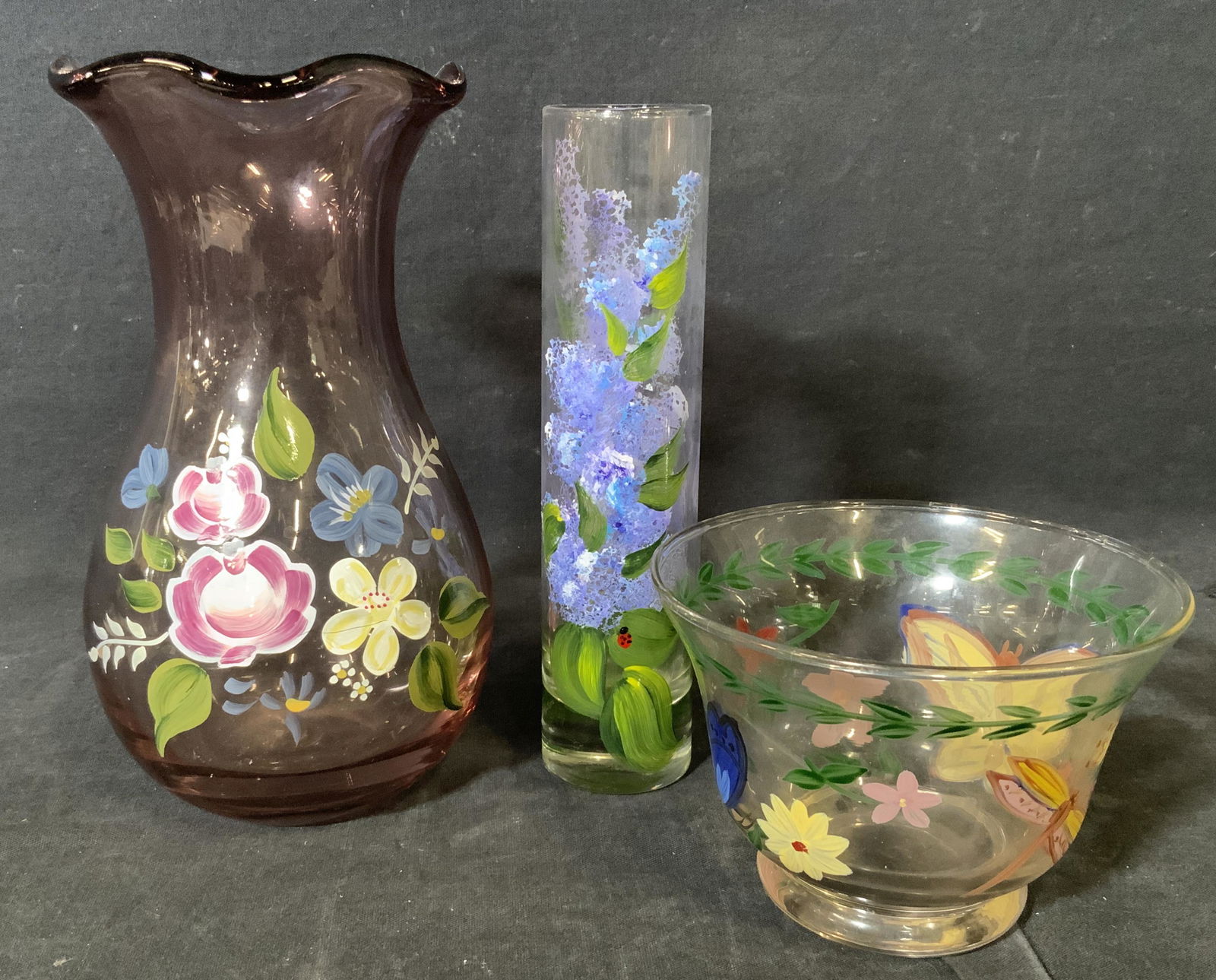 Group Lot 3 Hand Painted Glass Vessels (1 of 7)