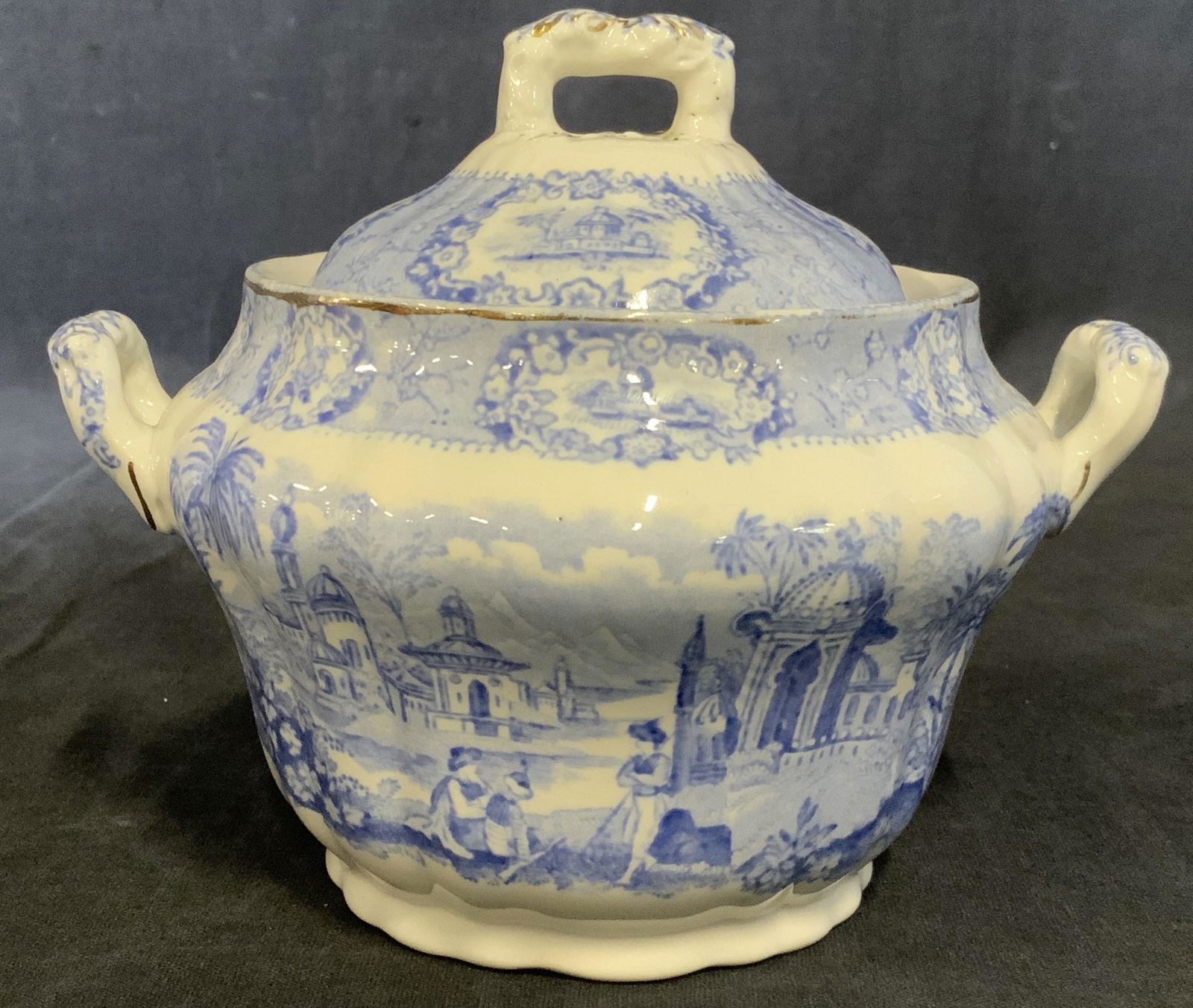 Blue & White Transferware Lidded Vessel (1 of 6)