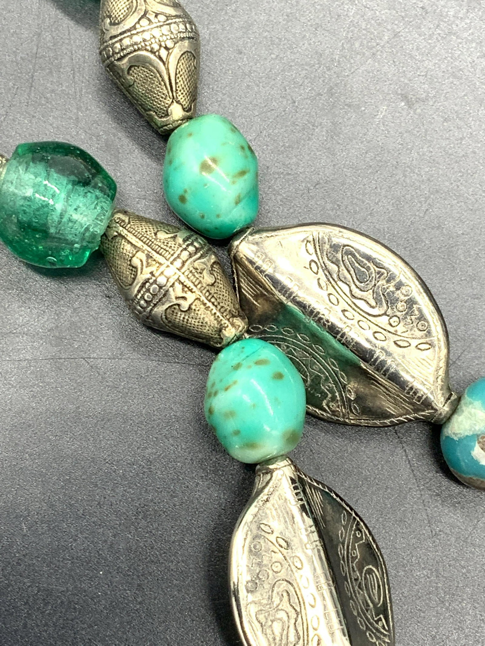 Handmade Beaded Turquoise Style/Etched Metal Neck (1 of 5)