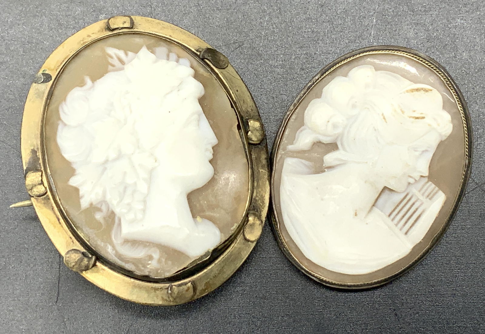 2 Vintage Victorian Cameo Brooches, .800 silver (1 of 8)