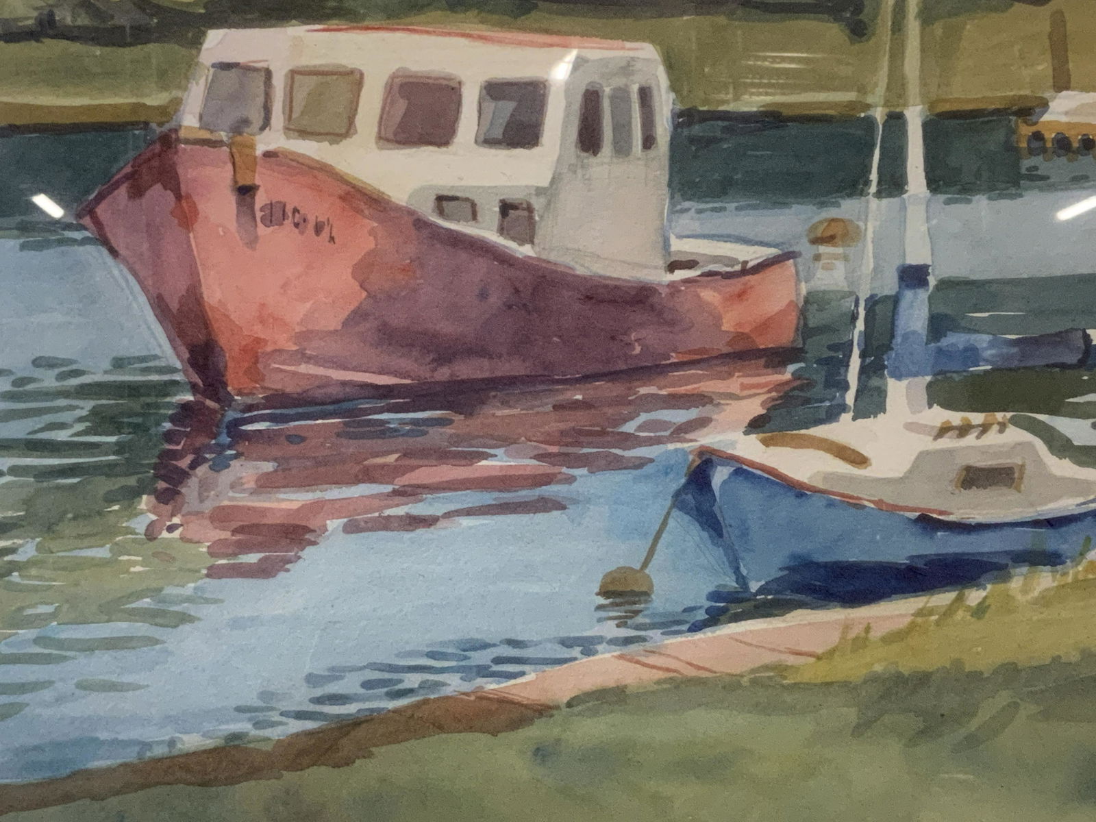 Signed Watercolor Painting Boats on a River (1 of 8)