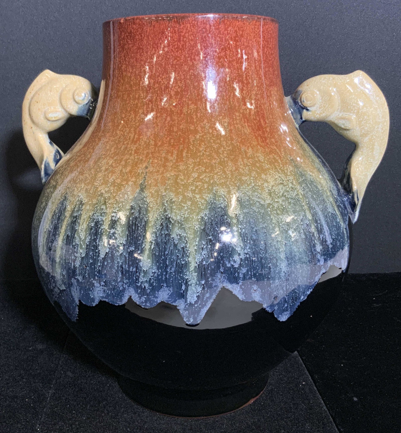 Handmade Twin Fish Figural Handled Ceramic Vase (1 of 10)