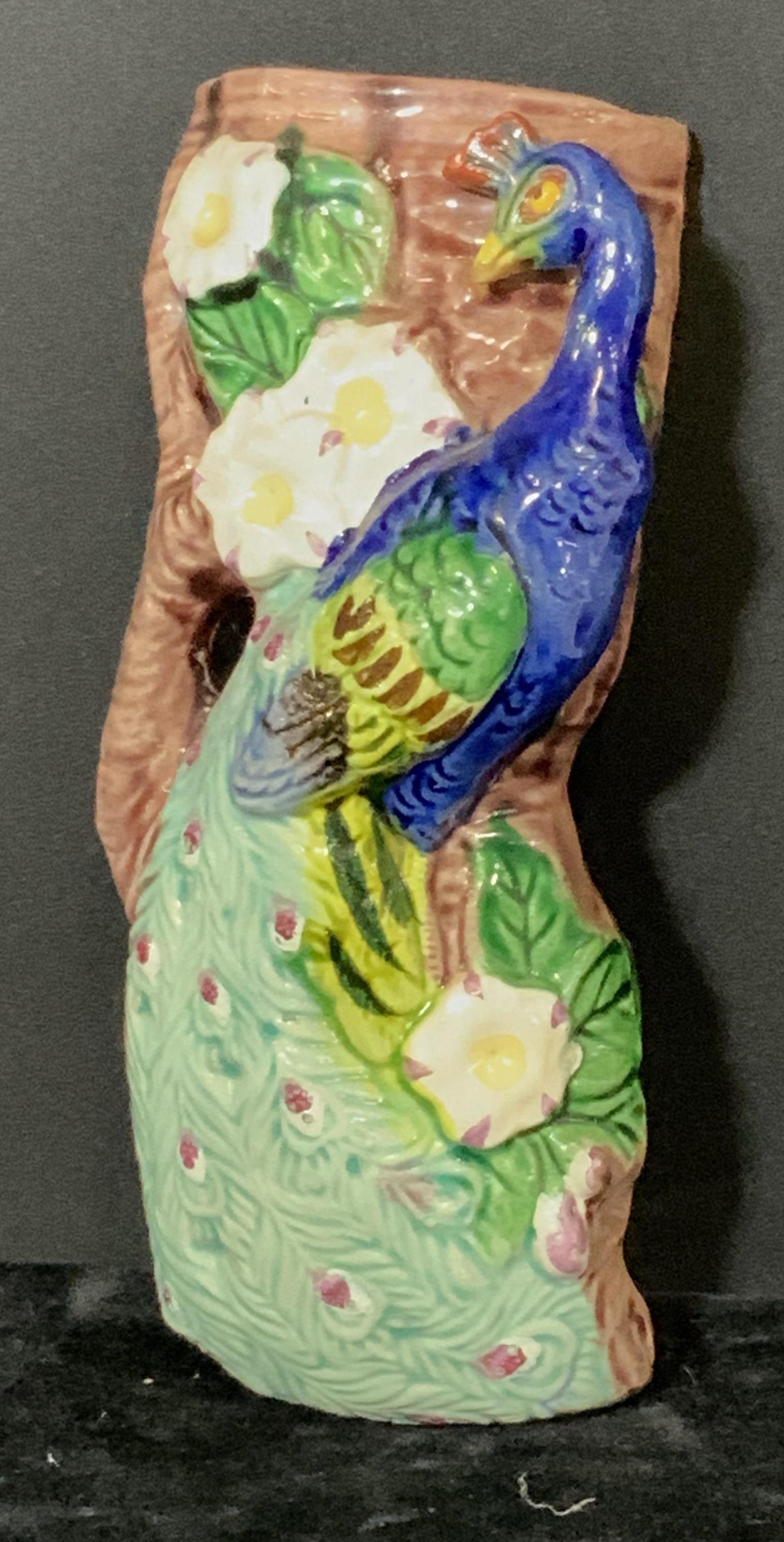 Signed PEACOCK MAJOLICA POTTERY WALL DECOR (1 of 8)