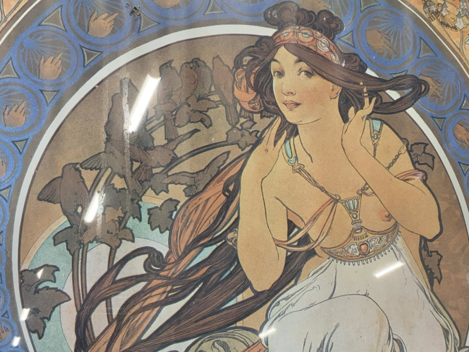 ALPHONSE MUCHA Offset Lithograph Four Arts Music: Alphonse Mucha offset lithograph Four arts Music, text to lower border from left to right reads ‘-cations, Corte Madera, California 94925’ ‘Four Arts: Music by Alphonse Mucha’ and ‘Mucha 98�