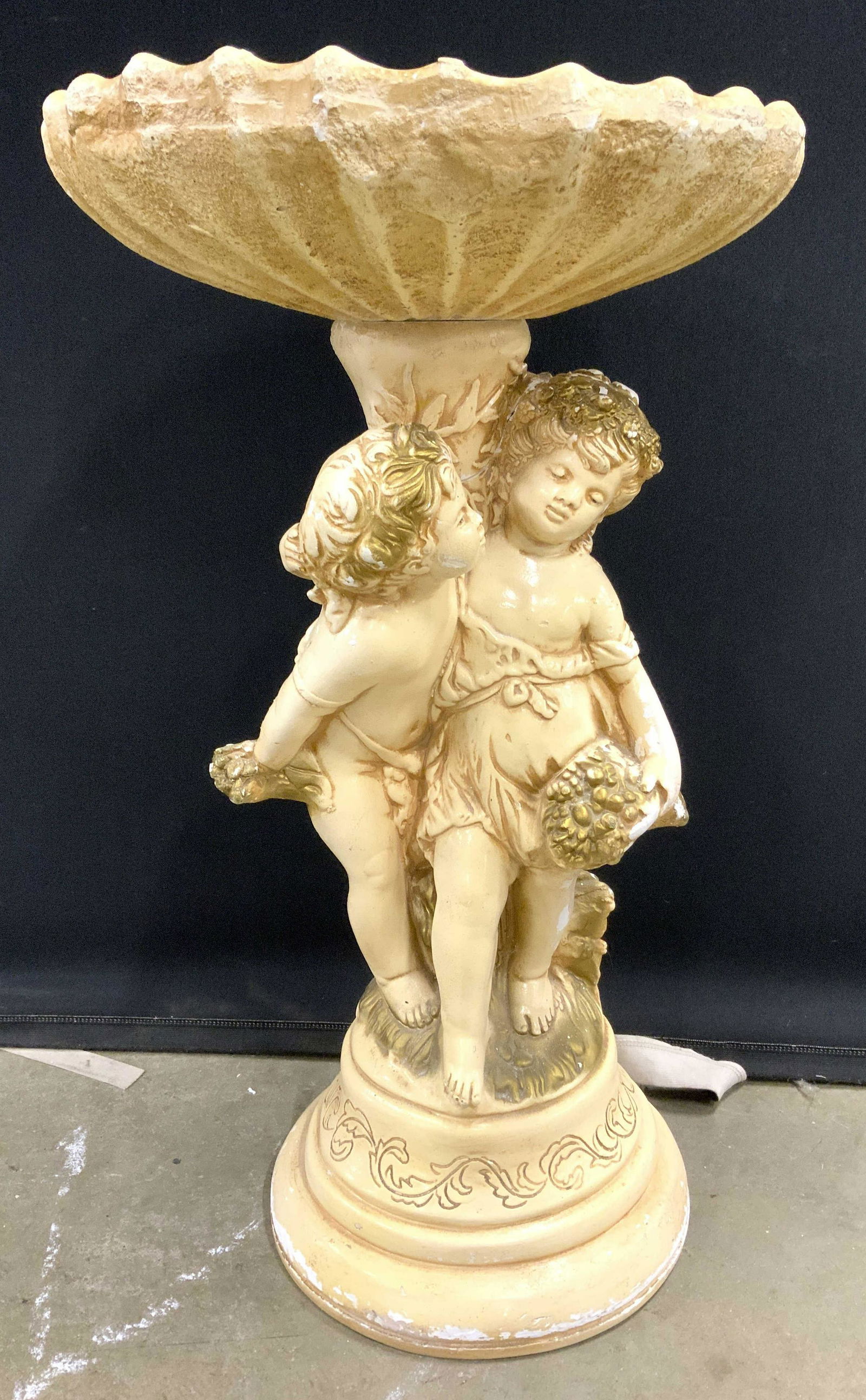 Plaster Ceramic Cherub Pedestaled Bird Bath (1 of 8)
