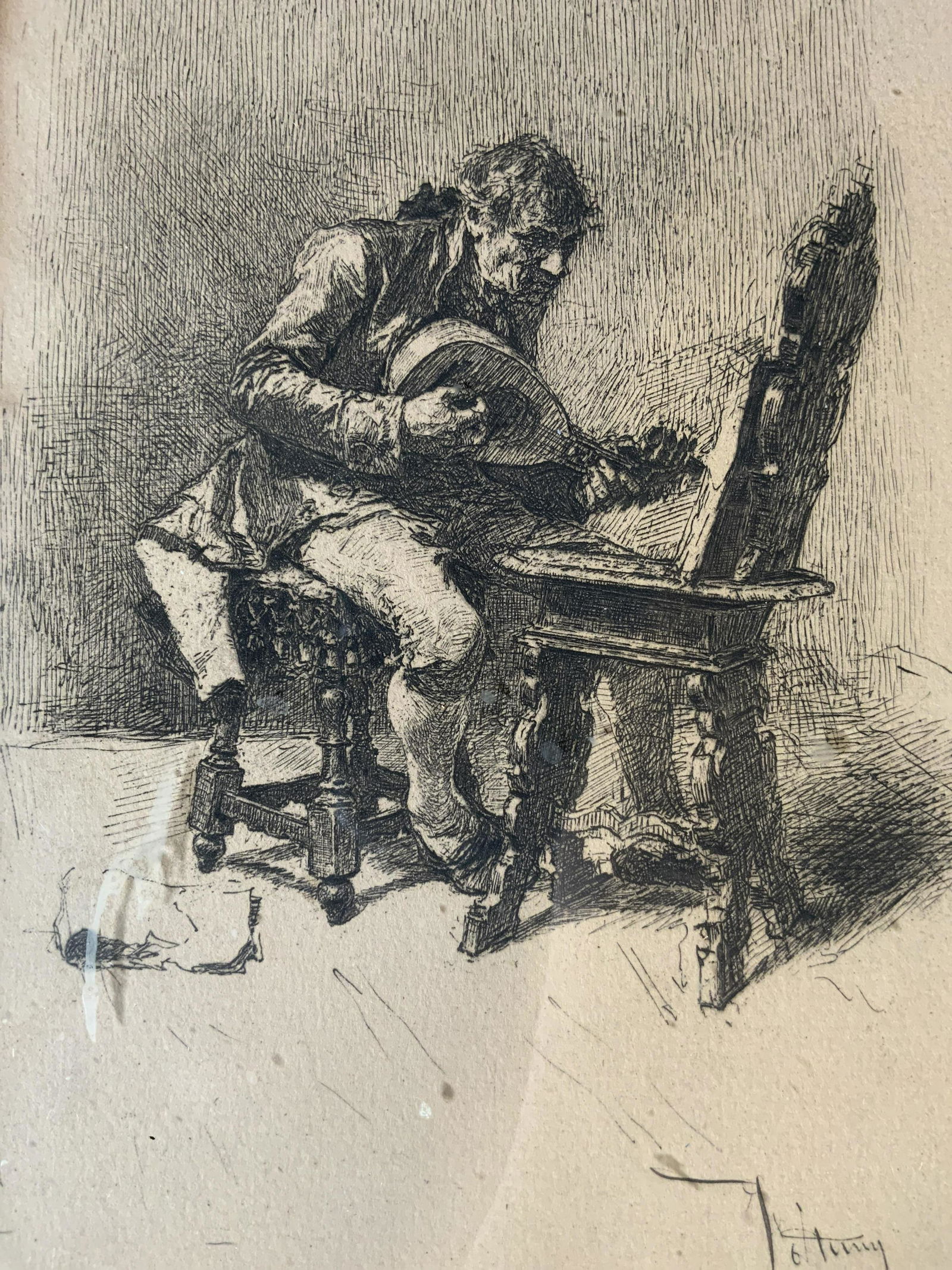 MARIANO FORTUNY Guitar Player Etching (1 of 8)