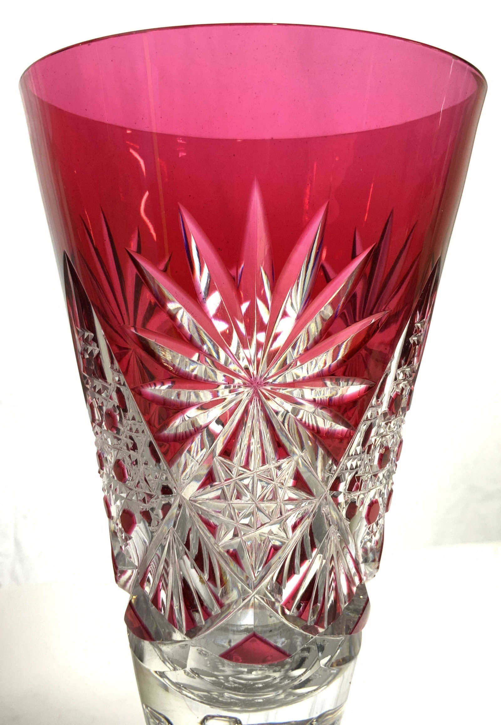 Cut Crystal Cranberry Glass Goblet (1 of 8)