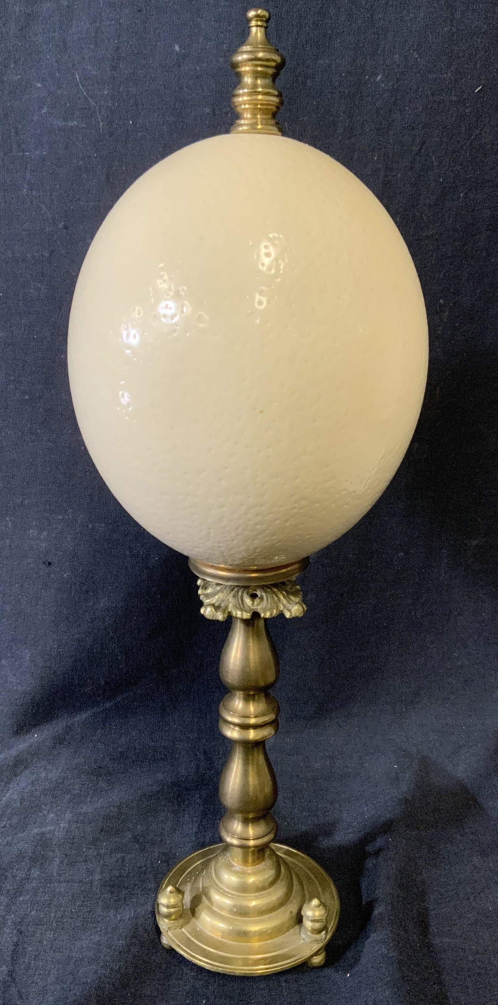 Ceramic Ostrich Egg w Brass Stand (1 of 6)