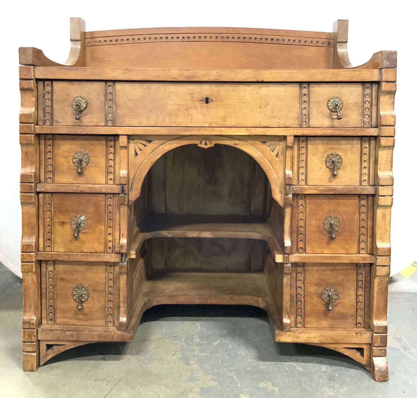 Antique 7 Drawer Wooden Desk W Shelves (1 of 10)