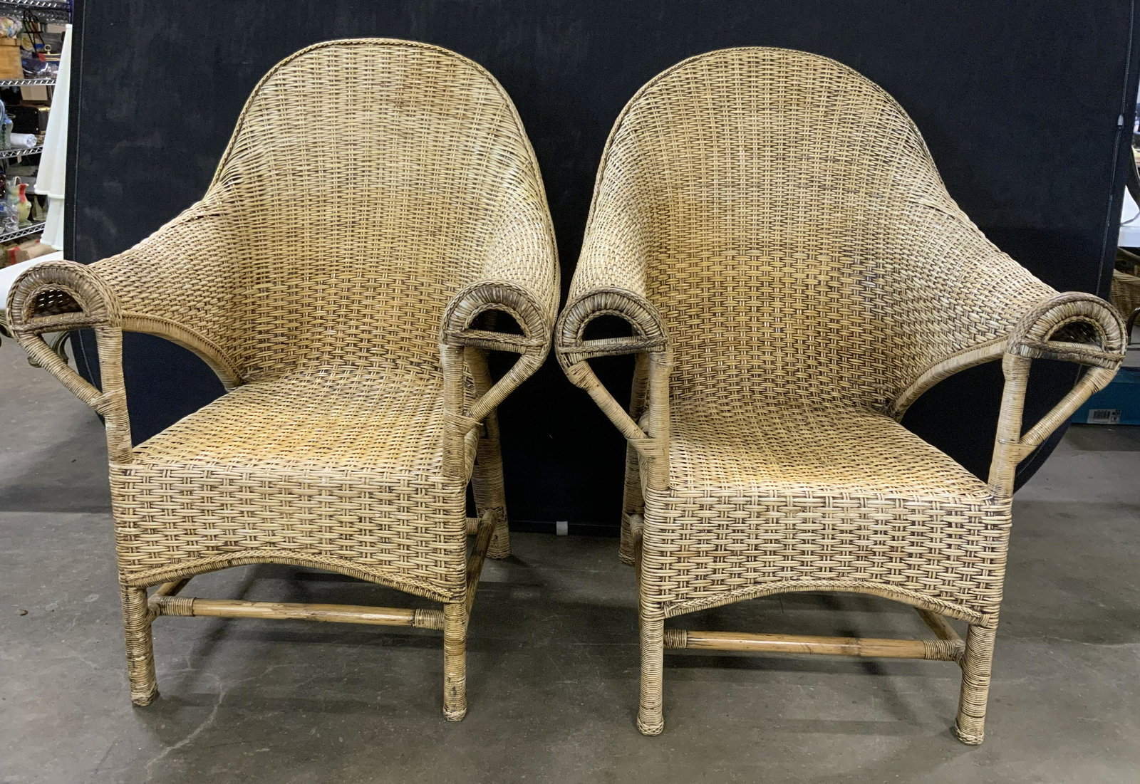 Pair Woven Wicker Armchairs (1 of 7)