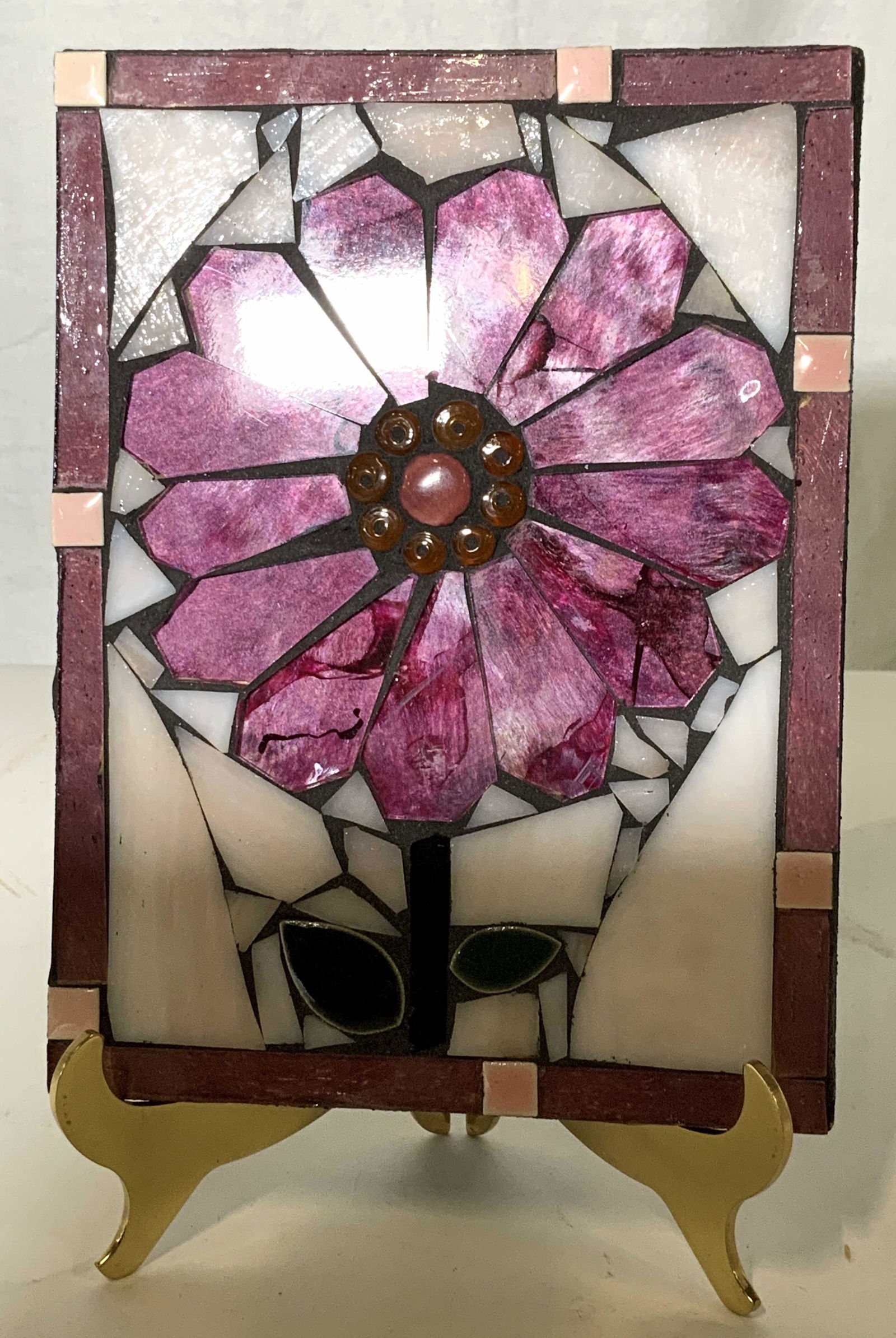 Hand Crafted Stained Glass Flower Ornament, Signed (1 of 6)