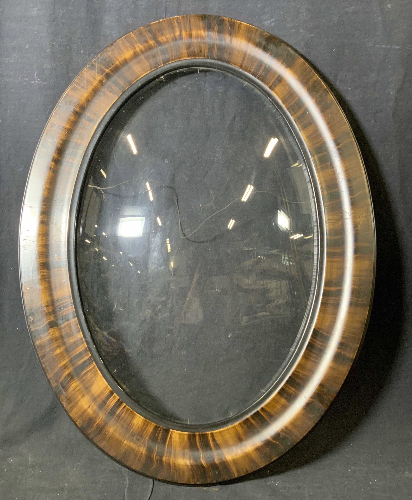 Antique Wooden Frame with Convex Bubble Glass: Antique Wooden Frame with Convex Bubble Glass, no apparent inscriptions or marks, measures 24 7/8 x 19 inches, surface wear to frame, Antique, wooden frame, decorative frame, decorative arts, wall acc