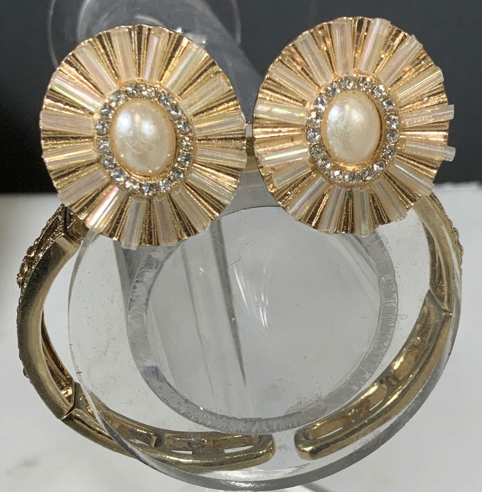 Crystal MONET Bangle and Clip on Button Earrings (1 of 6)