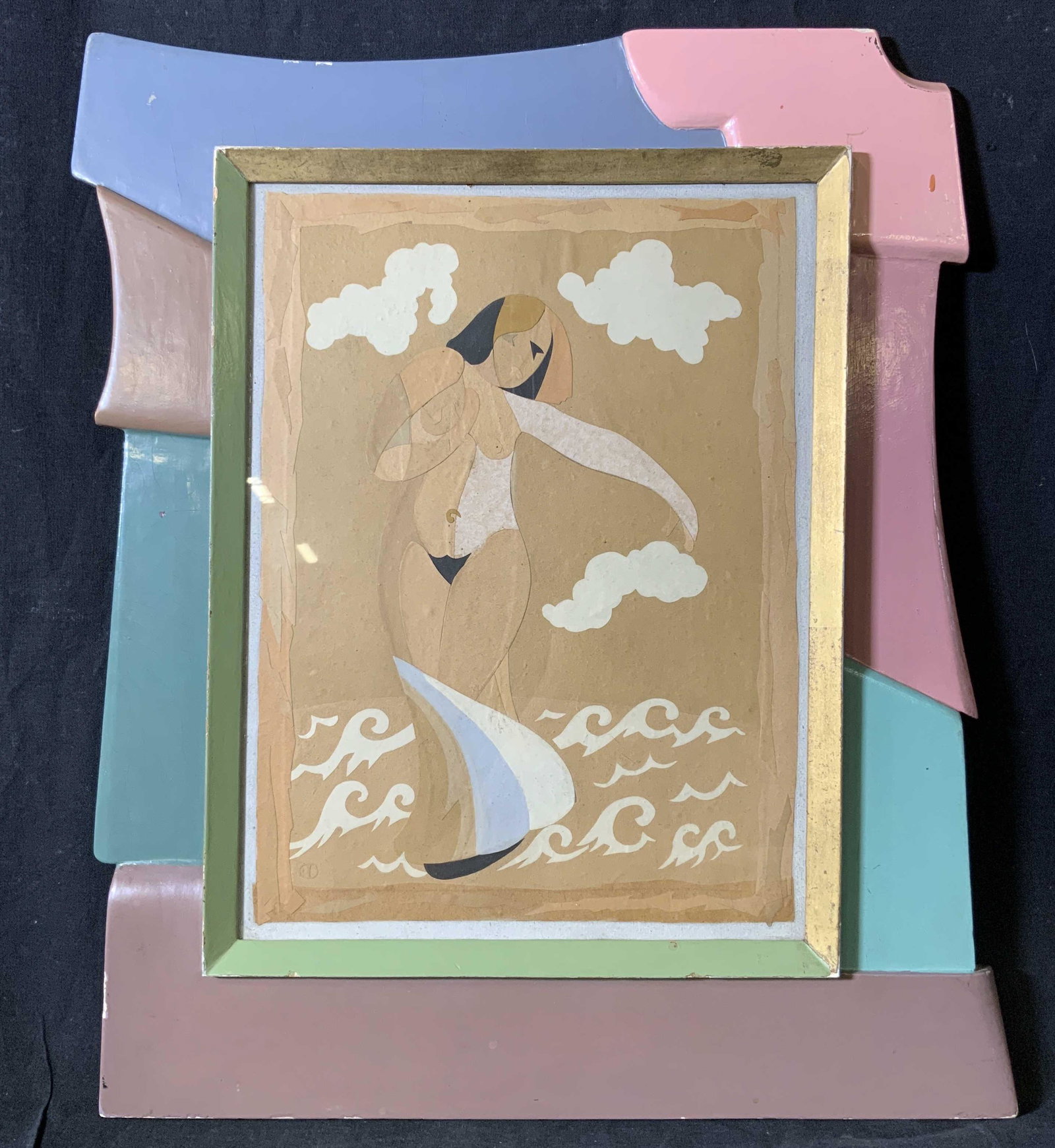 MLH Signed Spirit of the Sea Papercut: MLH Signed Spirit of the Sea Papercut, signature to reverse reads ‘MLH’, inscriptions to reverse in French, subject a female nude standing in the sea, measures 18 7/8 x 15 1/2 inches, wooden frame