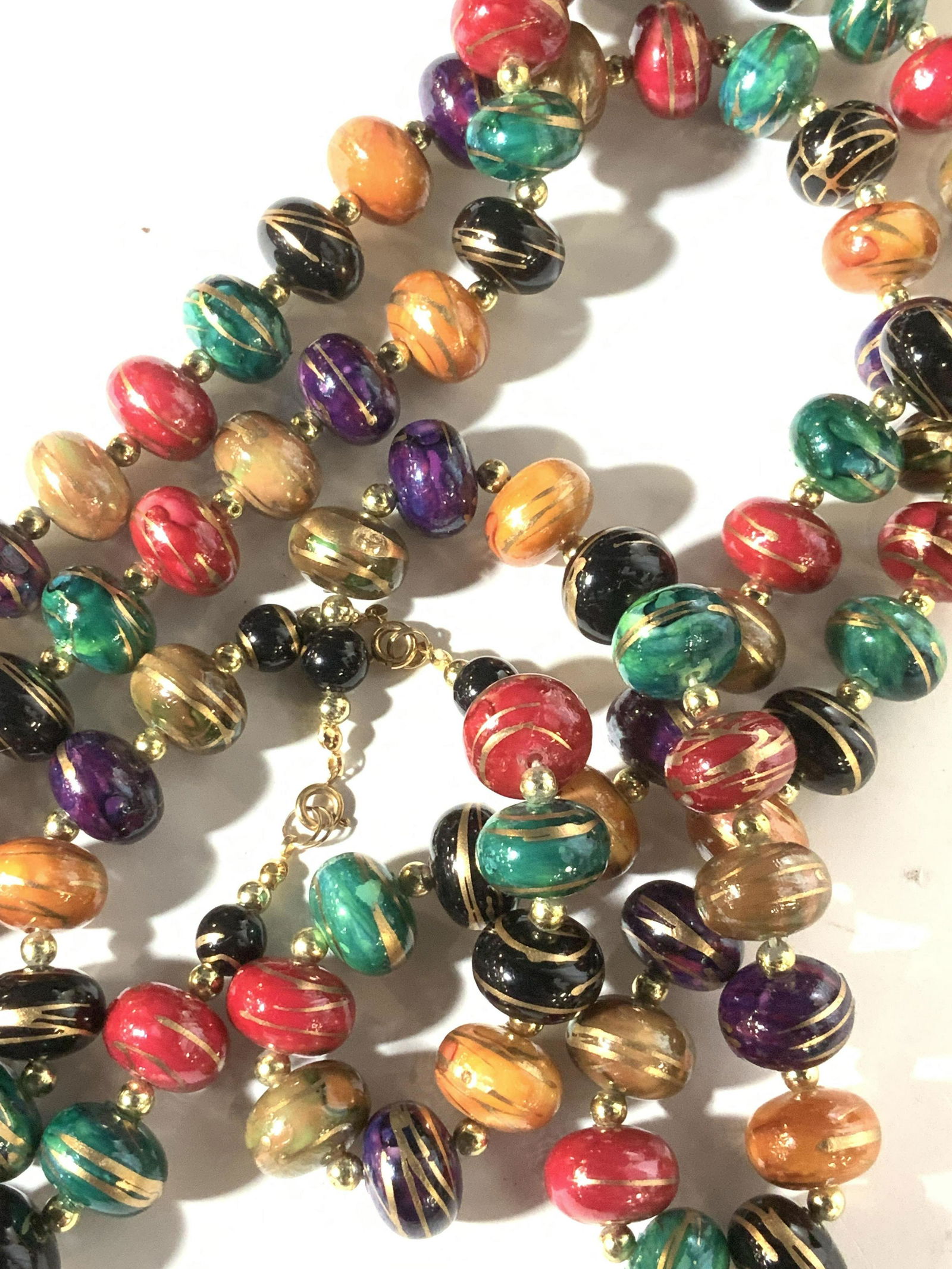 Pair Hand Painted Wood Bead Necklaces, Multi Color (1 of 6)