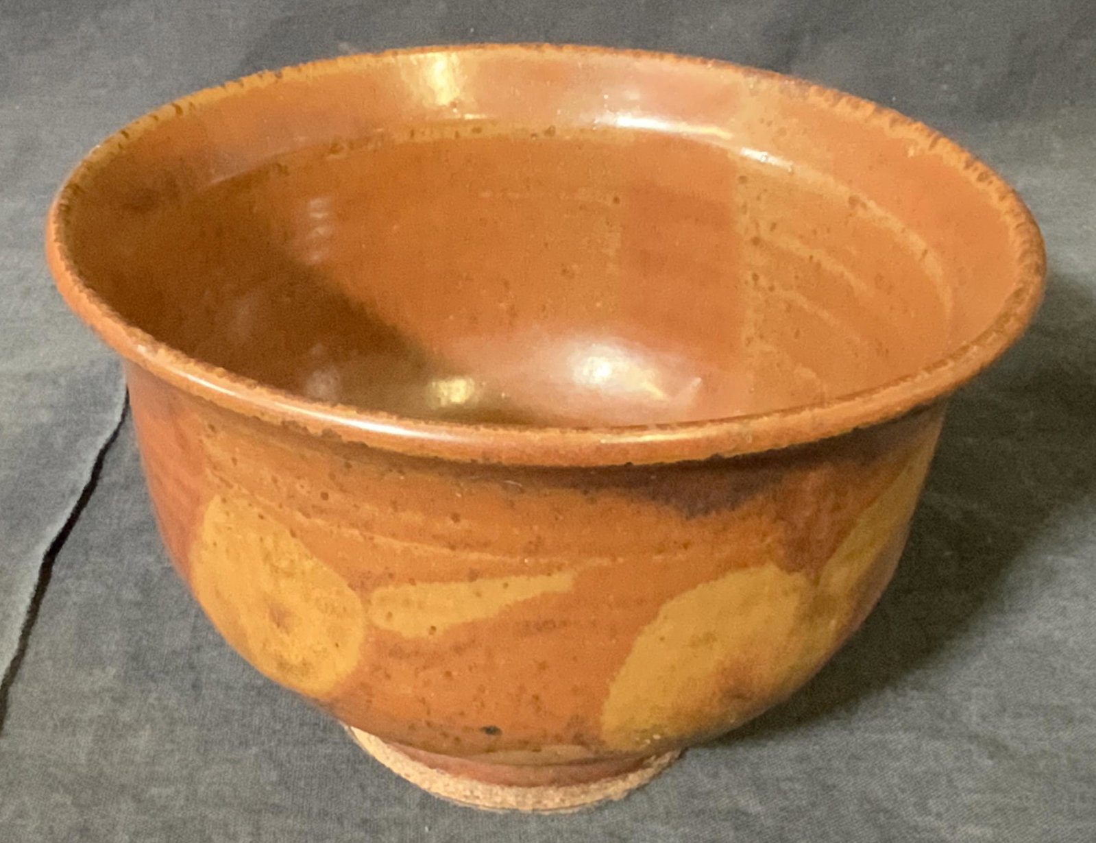 Ceramic Brown Bowl: Ceramic brown bowl, no apparent inscriptions or markings, aubject a brown bowl with light spots throughout, measures 4.25 inches tall and 6 inches in diameter, Ceramics, bowl, dish, ceramic bowl, brow