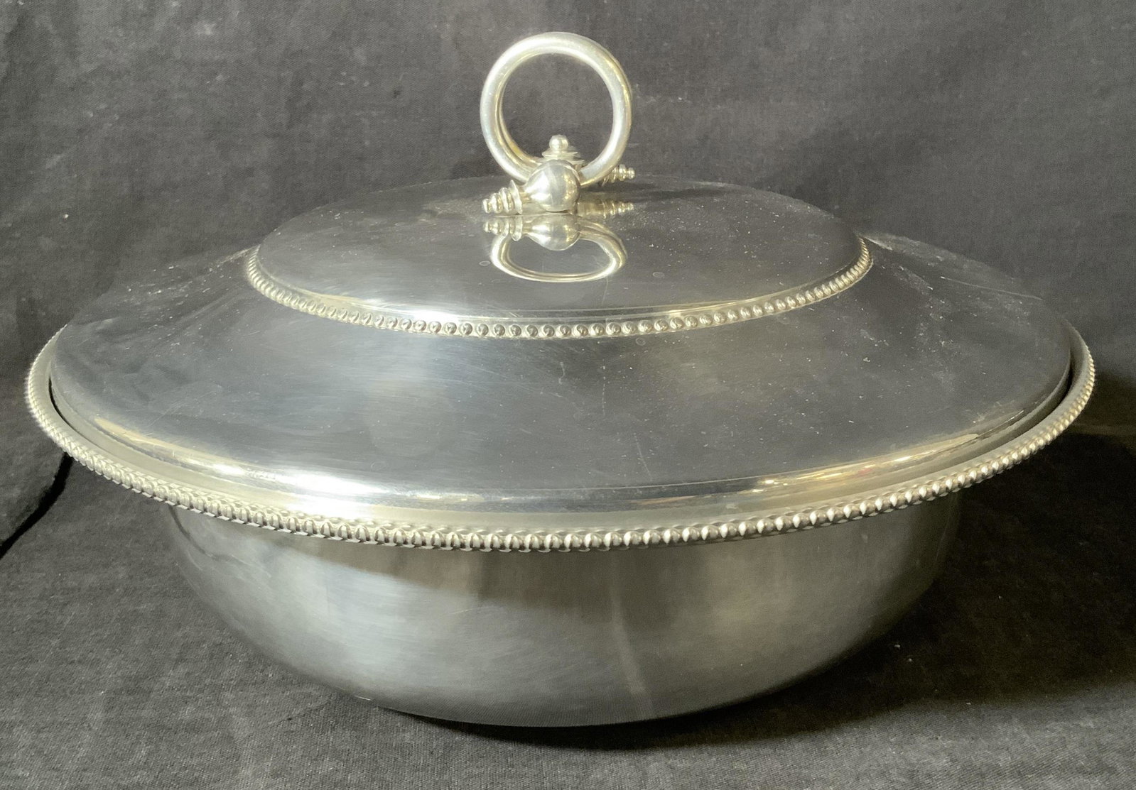 BW BEUNILUM Aluminum Serving Dish: BW BEUNILUM Aluminum Serving Dish, inscription reads ‘BW BEUNILUM’, measures 5 1/4 inches tall x 10 inches in diameter, surface wear to piece, Bw BEUNILUM, serving dish, casserole dish, dinnerware