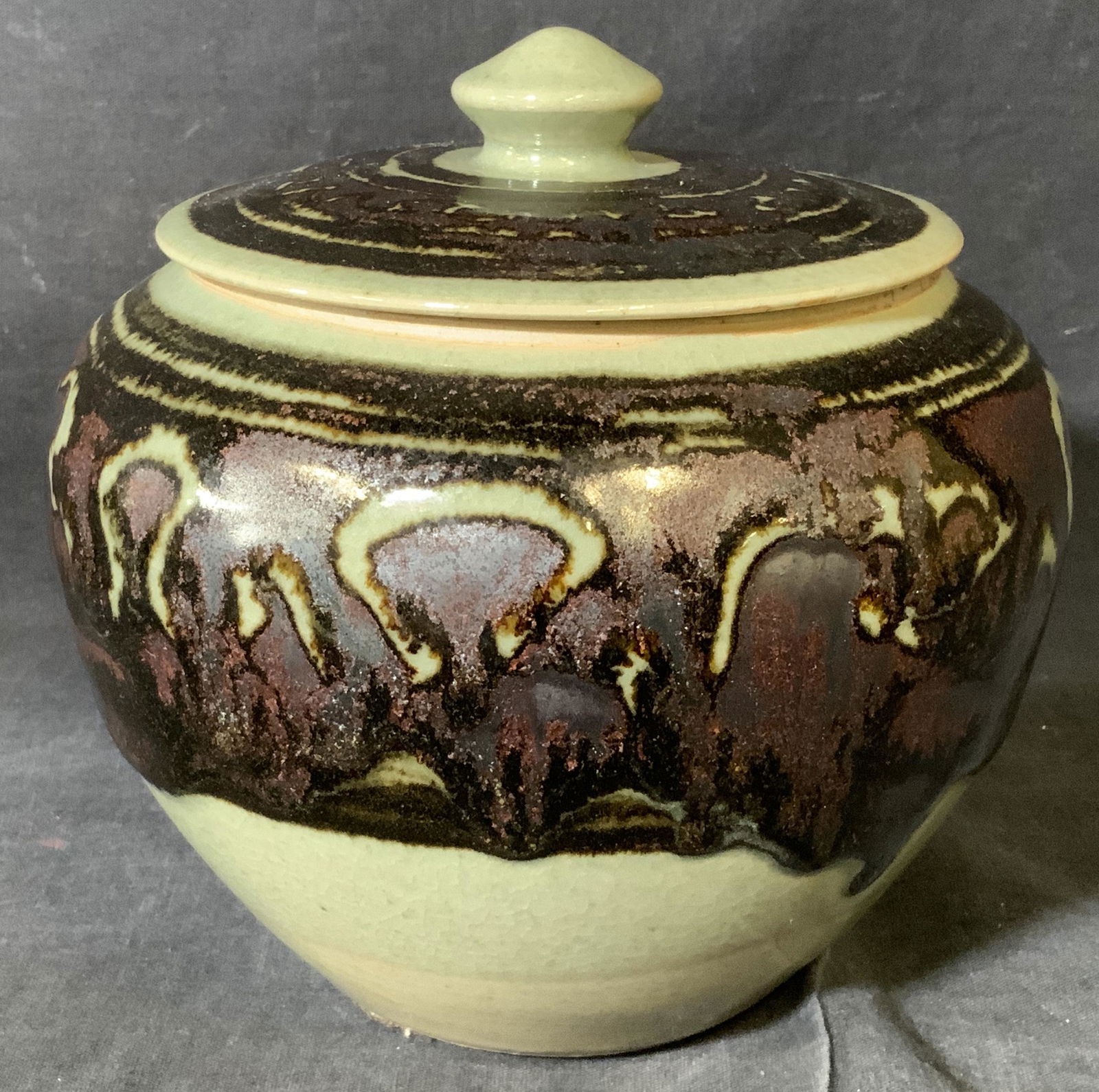 Black & Green Lidded Ceramic Pot (1 of 6)