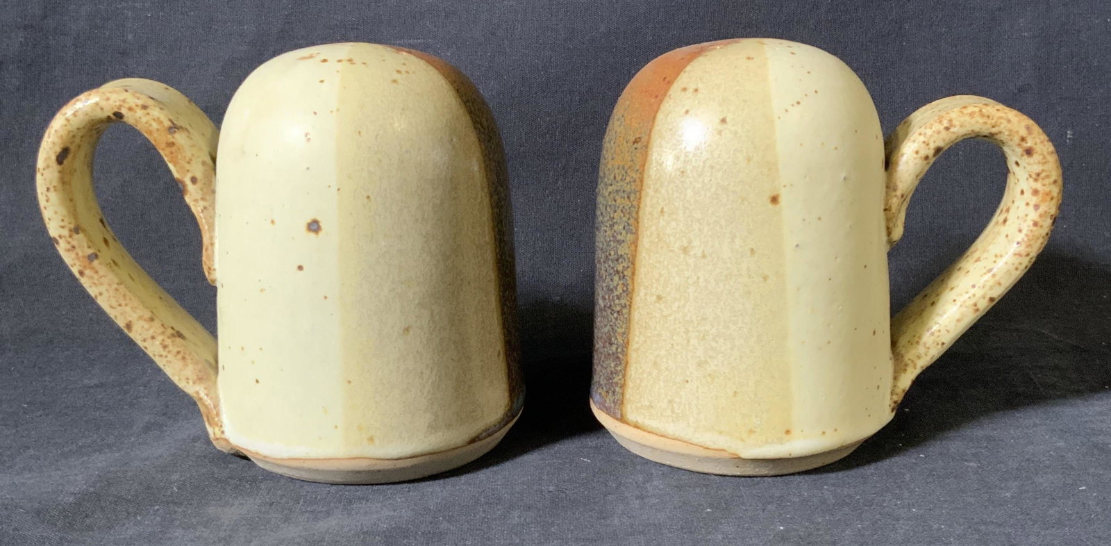 Pair Ceramic Salt & Pepper Shakers: Pair Ceramic Salt & Pepper Shakers, mark to base possibly a ‘D’, both measure 4 inches tall x 4 1/4 inches wide, surface wear to pieces, Ceramics, stoneware, salt and pepper shaker, tableware, kit