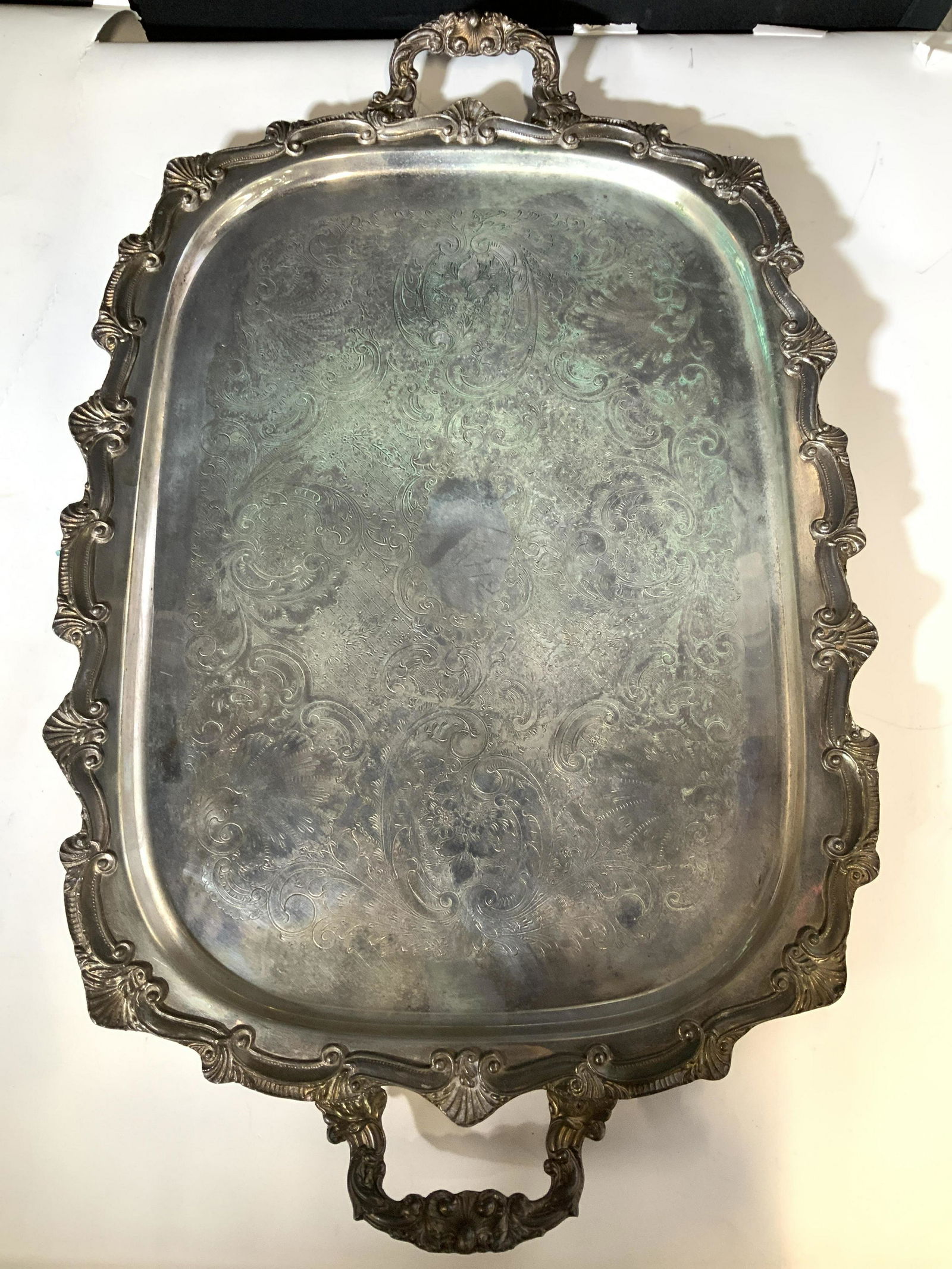 Silver on Copper Footed Serving Tray, Vntg (1 of 8)